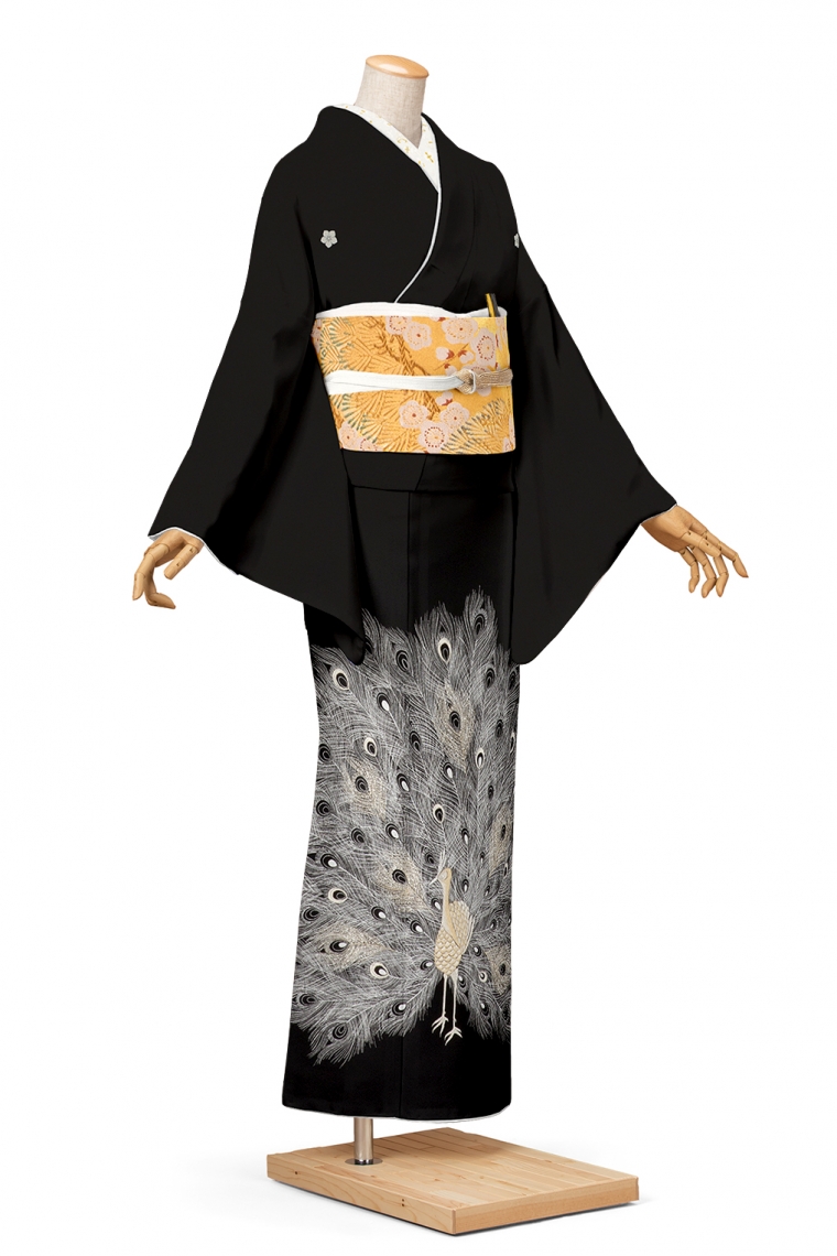 5MKO399 着物 黒留袖 家紋 5つ 刺繍 花柄 - 北海道の服/ファッション